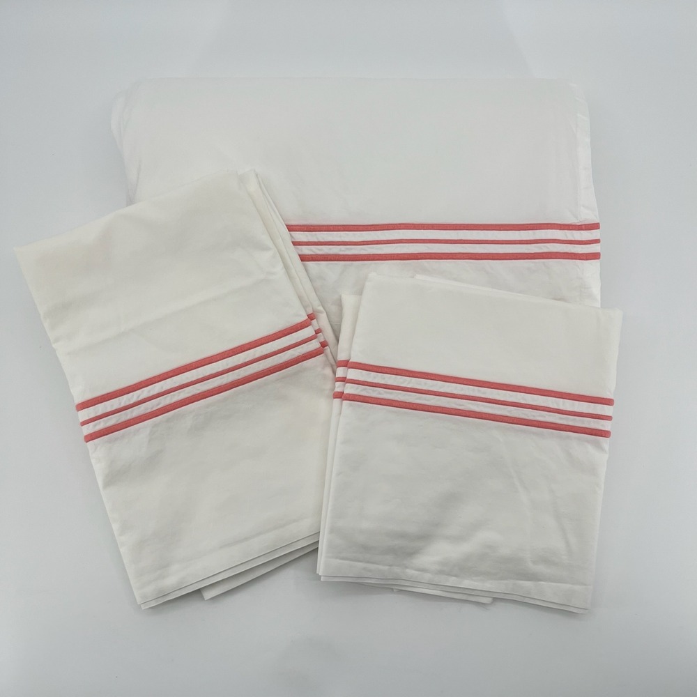 Annie Selke C3 King Flat Sheet Pillowcases 5 Pc LOT Coral Embroidered Cotton